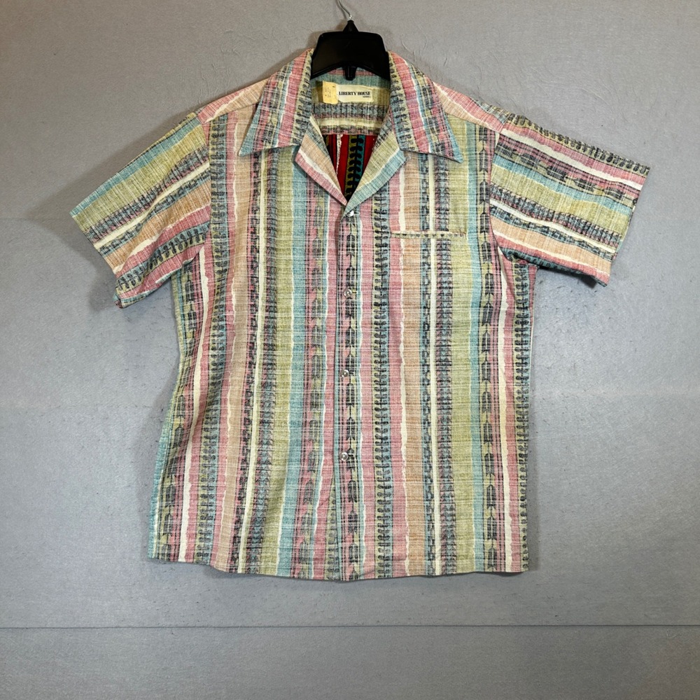 Liberty House Shirt Men's Medium Hawaii Vintage Striped Cotton Camp Aloha